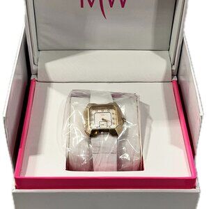 NEW Matthew Williamson Ladies Crystal Set White Leather Strap Watch
